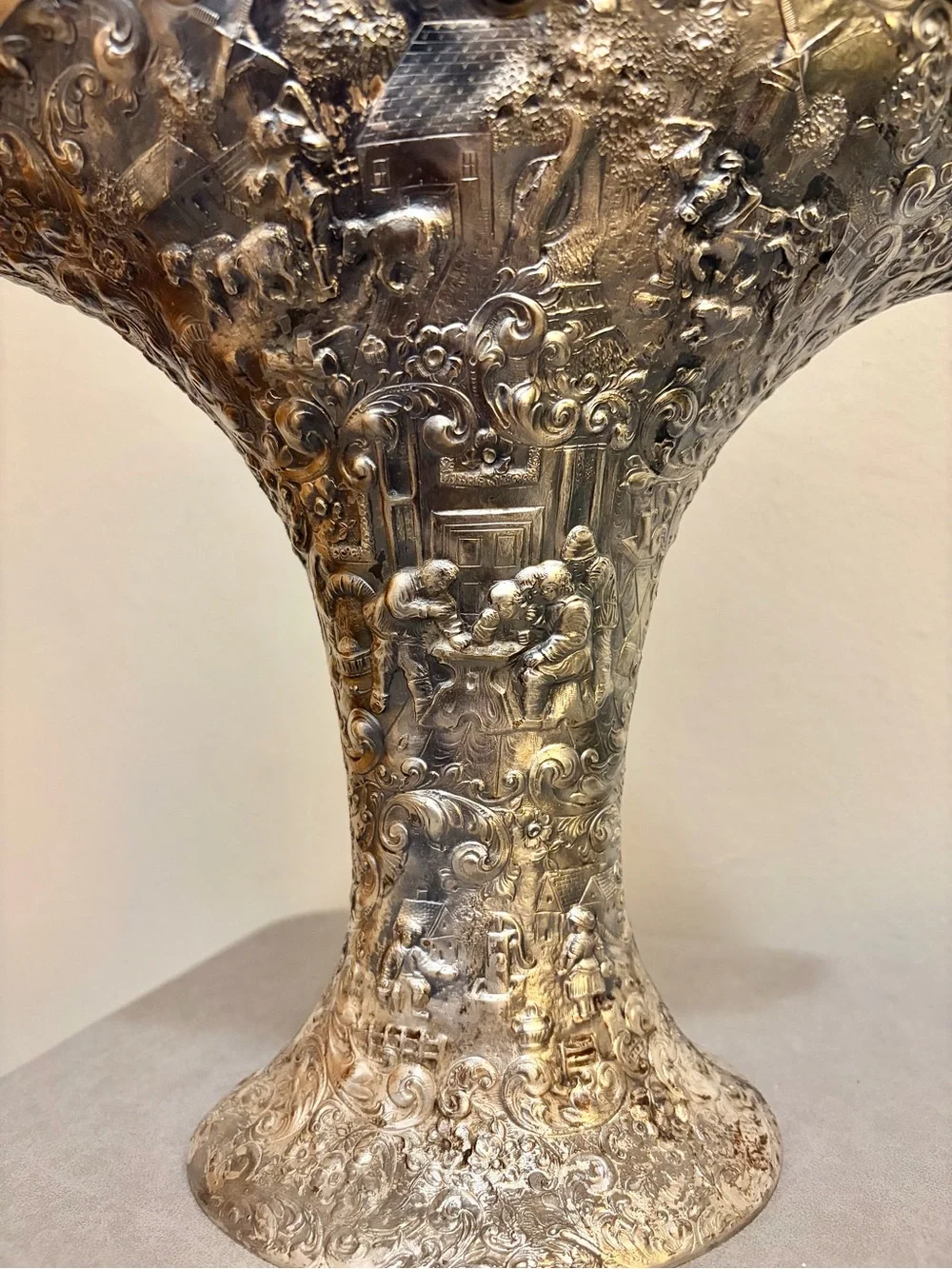 Antique Barbour SP Co 3737 Silver Plate Repoussé Bride’s Basket with Handle 16”